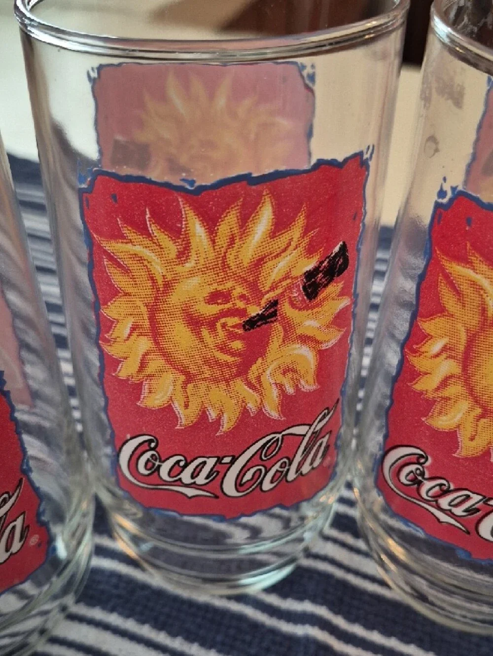 Vintage Set Of 4 Coca-Cola Red & Yellow‎ Sunburst Logo Drinking Glasses